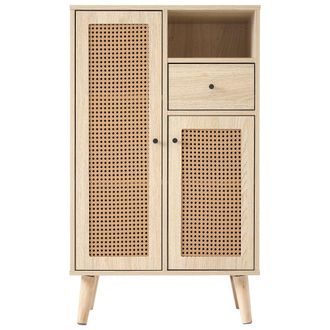 Urban Meuble Aparador efecto roble con 2 puertas de tejido de rat&aacute;n y 1 caj&oacute;n