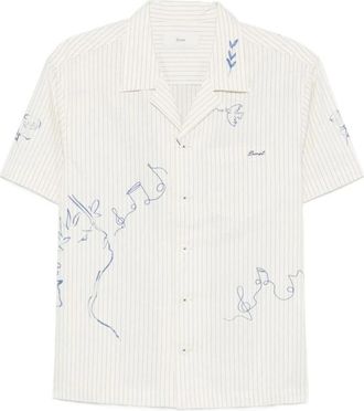Dunst Gestreept Handgetekend Shirt - Dames - Korte mouwen Overhemden - Wit - S - Overhemden