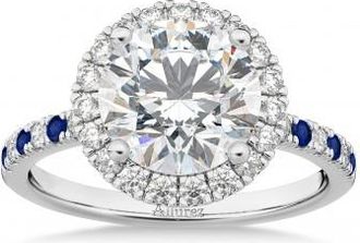 Allurez Blue Sapphire & Diamond Halo Engagement Ring Setting 14K White Gold (0.50ct)