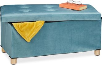 Relaxdays Relaxdays Storage Bench, Velvet Cover, Wooden Feet, H x W x D: approx. 34 x 76 x 38 cm, Turquoise