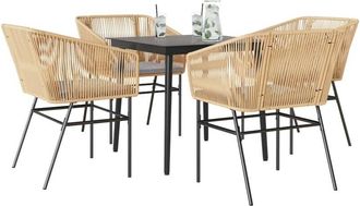 vidaXL Vidaxl - Juego De Comedor Jard&iacute;n 5 Piezas Cojines Rat&aacute;n Sint&eacute;tico Marr&oacute;n