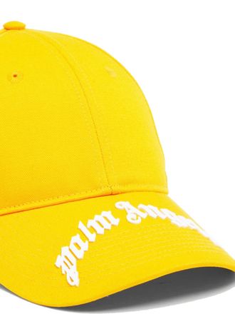 Palm Angels Mens Curved Logo Baseball Cap Yellow Accessories > Beanies & Hats