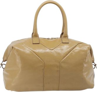 Saint Laurent Easy Y Satchel Patent Beige Patent_Leather Handbag (Pre-Owned)