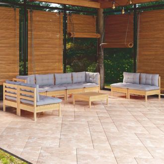 vidaXL Juego De Muebles De Jard&iacute;n 9 Pzas Y Cojines Madera Maciza Pino Vidaxl