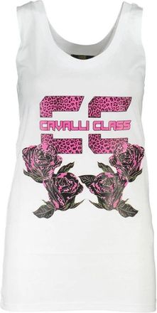 Cavalli Witte Katoenen Dames Top met Gedurfd Print - Dames - Tops zonder mouwen - Wit - XL - Katoen - Tops