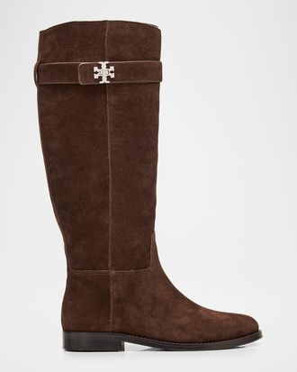 Tory Burch Turnlock Suede Knee-High Riding Boots