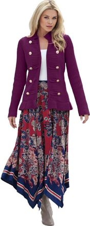Roaman's Plus Size Military Inspired Ribbed Cardigan Sweater in Dark Berry at Nordstrom, Size 3X
