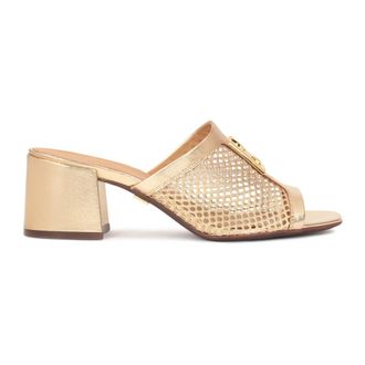 Kazar Openwork gouden muiltjes versierd met een monogram - Dames - Muiltjes - Geel - 36 1/2 EU - Leer - Schoenen