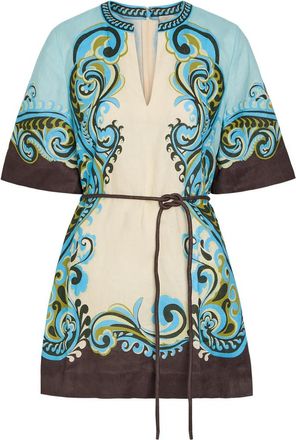 Alemais Alemais Natalia Printed Belted Linen Mini Dress - Cream - 16 (UK16 / XL)