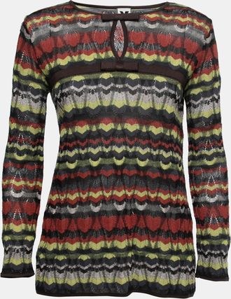 M Missoni Multicolor Patterned Knit Bow Detail Top