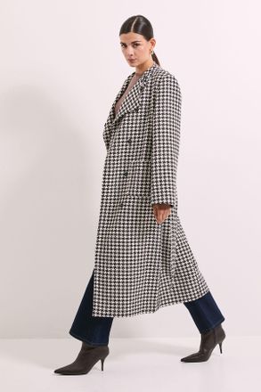 Principles Womens Dogtooth Wrap Belted Coat - Chocolate - Size 12 UK