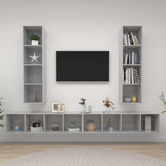 vidaXL Vidaxl - Mobile tv a Parete 4 pz Grigio Cemento in Legno Multistrato