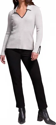 Tribal Long Sleeve Polo Sweater In Grey Mix