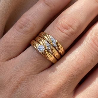 Pompeii3 1/3ct Diamond Engagement Trio Wedding Band Set 14K Yellow Gold Size Selectable
