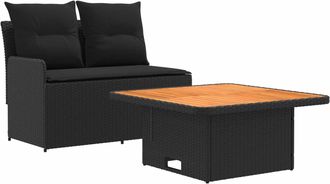 vidaXL Vidaxl Sof&aacute; De Jard&iacute;n Con Reposabrazos Y Mesa Elevable 2 Pieza Negro