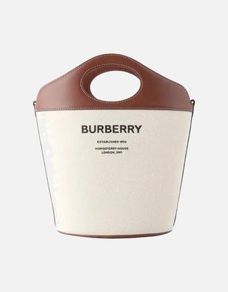 Burberry Womens Small Two-Tone Canvas And Leather Pocket Bucket Bag - Brown - Size: UNI