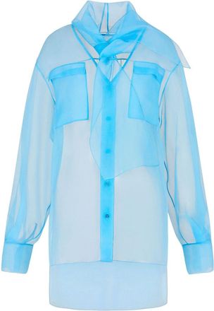 Giorgio Armani scarf-detail organza shirt - women - Silk - 42 - Blue