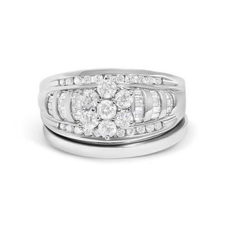 House of Brilliance 14K White Gold 1.0 Cttw Round and Baguette Diamond Cluster Bridal Set at Nordstrom, Size 7