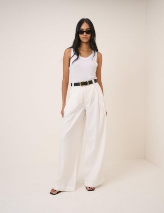 Nobody's Child White Pleated Wide Leg Trousers