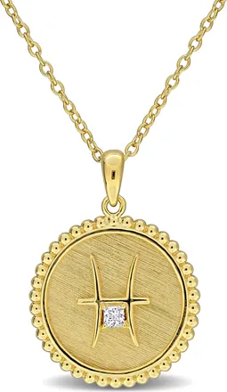 Mimi & Max 1/6ct TGW Created White Sapphire Pisces Zodiac Sign Necklace Yellow Silver