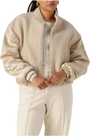 Nukus Nukus, Jassen, Dames, Beige, L, Satijn, Chique Satijnen Jas voor de Herfst