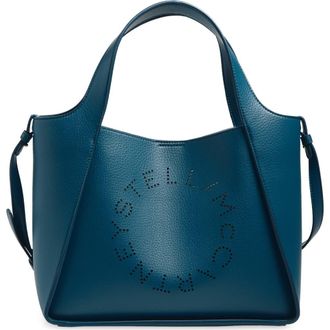 Stella McCartney Perforated Logo Grainy Faux Leather Tote in Teal at Nordstrom