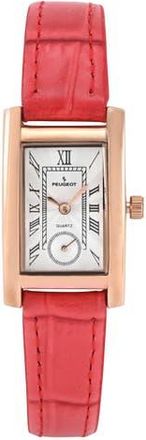 Peugeot Vintage Tank Remote Sweep Leather Watch- 20x35MM in Red at Nordstrom