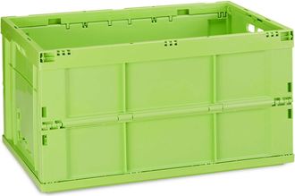 Relaxdays 10 Cajas Transporte Profesionales, Cestas Plegables Resistentes, Pl&aacute;stico Duradero, 60 Litros, Verde - Relaxdays