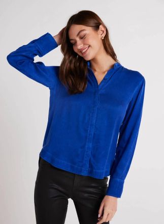 Bella Dahl Mandarin Collar Button Down In Rich Cobalt