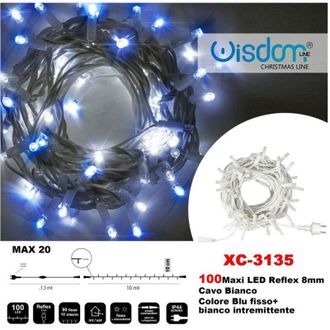 Trade Shop Trade Shop - Catena Luminosa 100 Luci Led Lucciole Blu Fisso + Bianco Intermittente Xc-3135