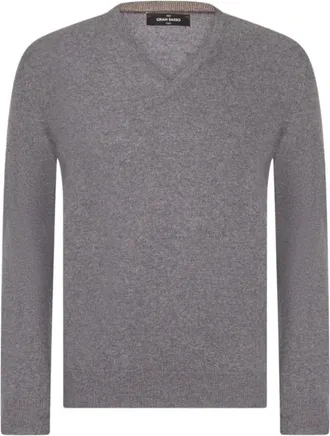 Gran Sasso V-hals Kasjmier Blend Trui - Heren - Truien - Grijs - Maat: 2XL Kasjmier