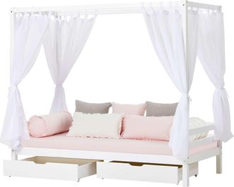 HOPPEKIDS Himmelbett »ECO Dream Kinder/ Prinzessinnenbett 90x200cm, H= 182 cm, Kiefer massiv« wahlweise mit Gästebett oder Schubkästen