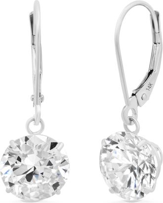 MAX + STONE 14k Yellow or White Gold Leverback Cubic Zirconia Dangle Earrings 5mm to 10mm