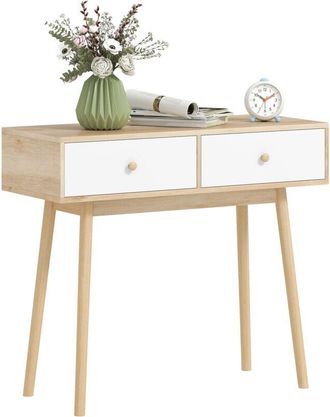 HOMCOM Homcom - mesa de consola moderna consola de recibidor estrecha mesa de sof&aacute; con 2 cajones para pasillo entrada sal&oacute;n dormitorio roble