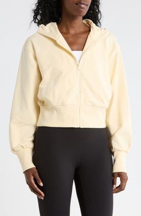 Zella Relay French Terry Crop Full Zip Hoodie in Yellow Buttercream at Nordstrom Rack, Size X-Large