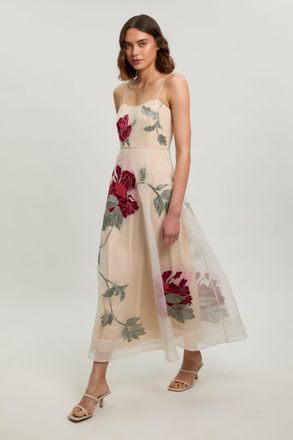 Karen Millen Womens Floral Embroidered Organza Bandeau Dress - Pink - Size 14 UK