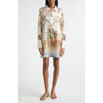 Camilla Twilight in Istanbul Long Sleeve Silk Satin Shirtdress at Nordstrom, Size X-Small