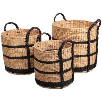 Happimess Stripe Handwoven Water Hyacinth Nesting Storage Baskets with Handles in Natural/black at Nordstrom