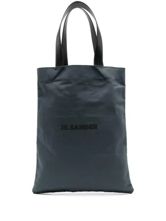 Jil Sander logo-print canvas tote bag - women - Calf Leather/Linen/Flax/Cotton - OS - Green