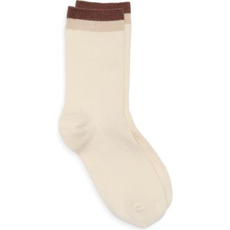 Nordstrom Tipped Wide Rib Dress Socks in Ivory Egret at Nordstrom, Size 9