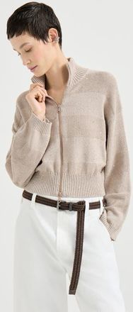 Brunello Cucinelli Cardigan with dazzling stripes in Desert at Nordstrom, Size 3X-Large Eu