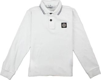 Stone Island Slim-fit Long Sleeve Polo Shirt met Streepdetails - Heren - Polos - Wit - M - Katoen - Tops