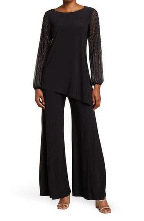Marina Rossini Beaded Sleeve 2-Piece Pant Set in Black at Nordstrom Rack, Size 10
