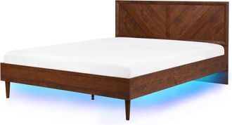 Beliani Letto Marrone Aspetto Legno Con Rete A Doghe E Luci Led 180 X 200 Cm Mialet