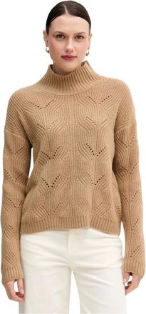 Benetton Gebreide trui met hoge hals - Dames - Truien - Beige - Maat: XL Wol