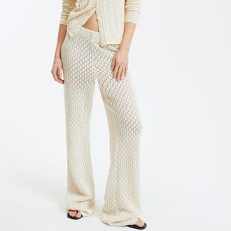 La Redoute Collections Broek met wijde pijpen, ajourtricot, haakeffect