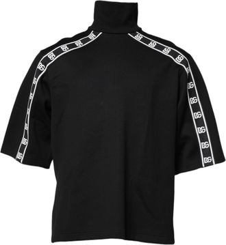 Dolce & Gabbana Black Cotton DG Print Turtleneck Mens T-shirt