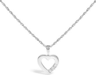 House of Brilliance Silver Lab Grown Diamond 1/4 Cttw Three Stone Heart Pendant Necklace in White at Nordstrom