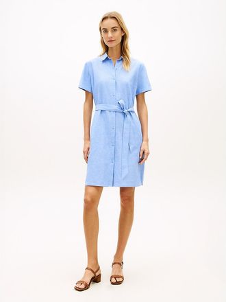 Tommy Hilfiger Womens Belted Linen-Cotton Blend Shirtdress - Blue - XXL