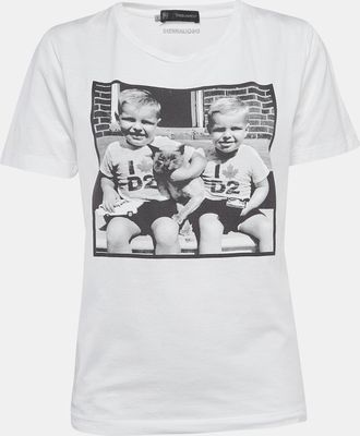 Dsquared2 White Digital Print Cotton Half Sleeve T-Shirt